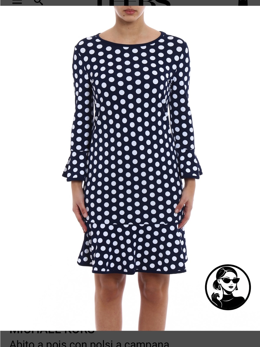 Michael Kors Navy and White Polka Dot Bell Sleeve Dress